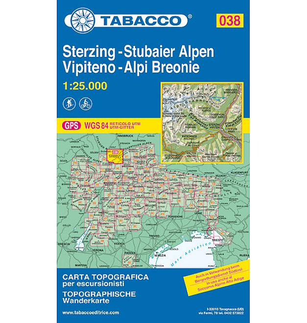 Mapa 038 Vipiteno, Alpi Breonie, Sterzing, Stubaier Alpen- Tabacco