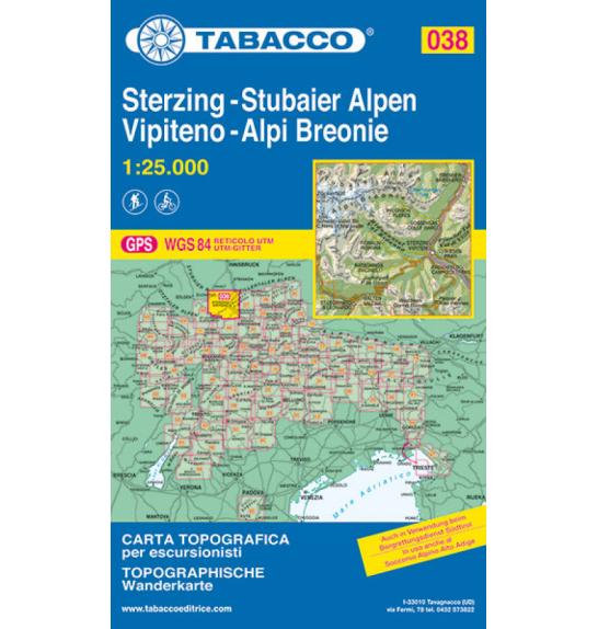 Zemljevid 038 Vipiteno, Alpi Breonie, Sterzing, Stubaier Alpen- Tabacco