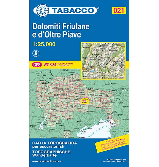 Mapa Tabaco 021 Dolomiti Friulana e D'oltre Piave