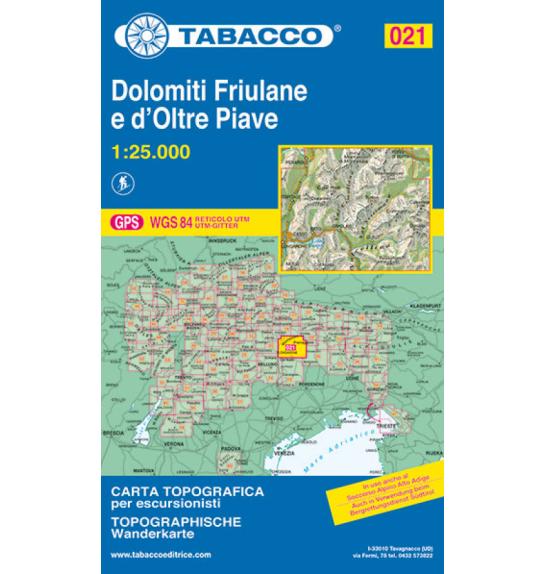 Zemljovid Tabacco 021 Dolomiti Friulane e D'oltre Piave