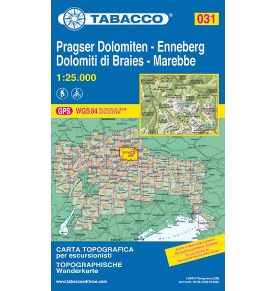 Karte 031 Dolomiti di Braies / Pragser, Dolomiten, Marebbe / Enneberg- Tabacco