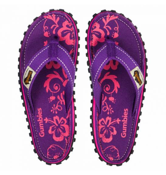 Women Flip Flops Gumbies Purple Hibiscus