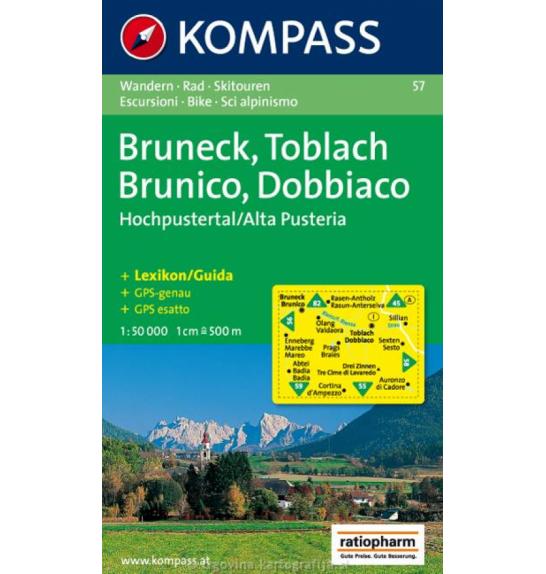 Zemljevid Kompass Bruneck, Toblach- Brunico, Dobbiaco 57- 1:50.000