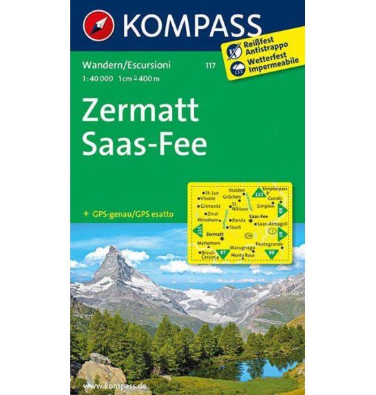 Zemljovid Kompass Zermatt- Saas Fee 117- 1:40.000