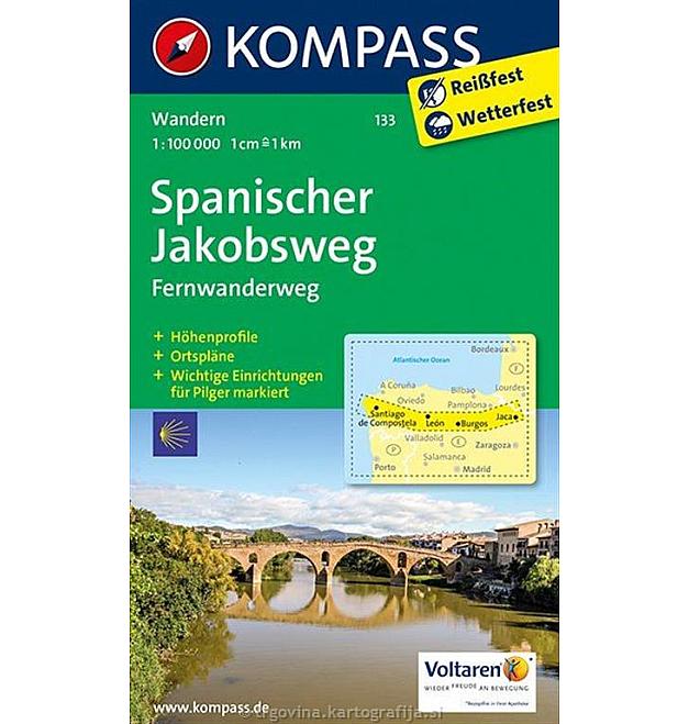 Mapa Kompass Camino de Jacob 133 - Santiago de Compostela 1:100.000