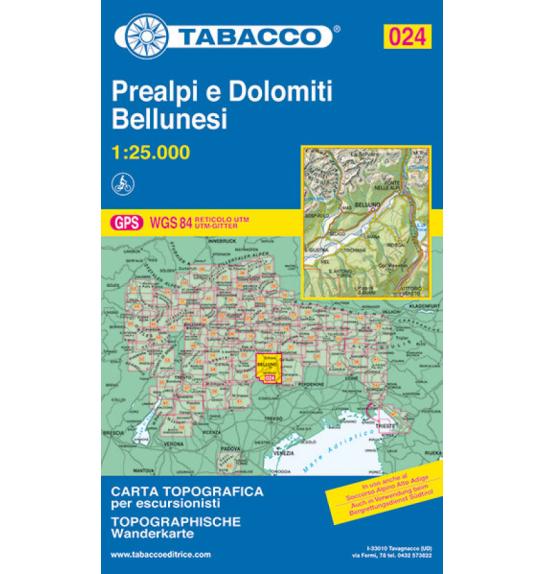 Zemljevid Tabacco 024 Prealpi e Dolomiti Bellunesi