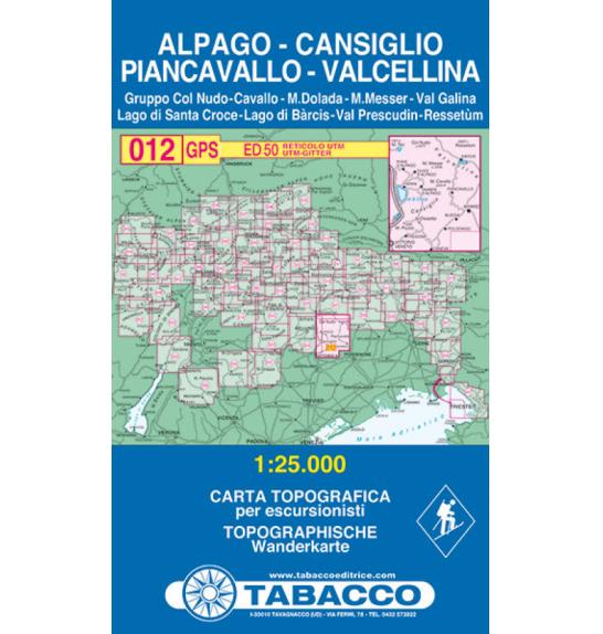 Zemljevid Tabacco 012 Alpago-Cansiglio Piancavallo-Valcellina