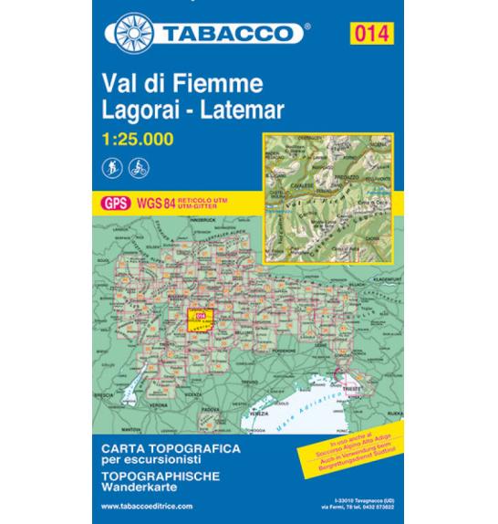 Zemljovid Tabacco 014 Val di Fiemme Lagorai-Latemar