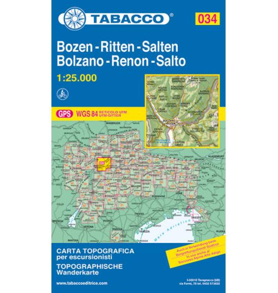 Landkarte Tabacco 034 Bozen-Ritten-Salten Bolzano-Renon-Salto