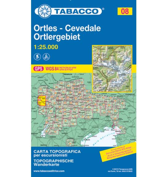 Zemljevid Tabacco 08 Ortles, Cevedale / Ortlergebiet