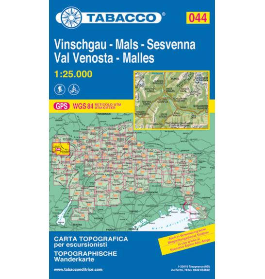 Zemljovid Tabacco 044 Val Venosta / Vinschgau, Sesvenna
