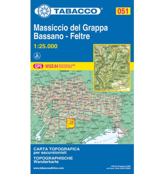Zemljevid Tabacco 051 Monte Grappa, Bassano - Feltre