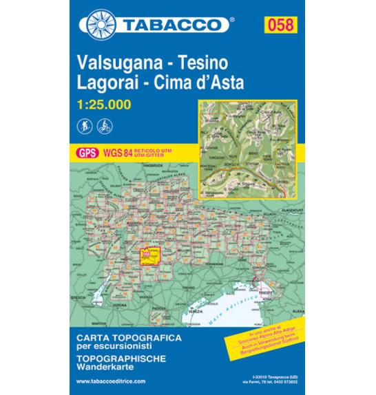 Zemljovid Tabacco 058 Valsugana - Tesino Lagorai - Cima d'Asta