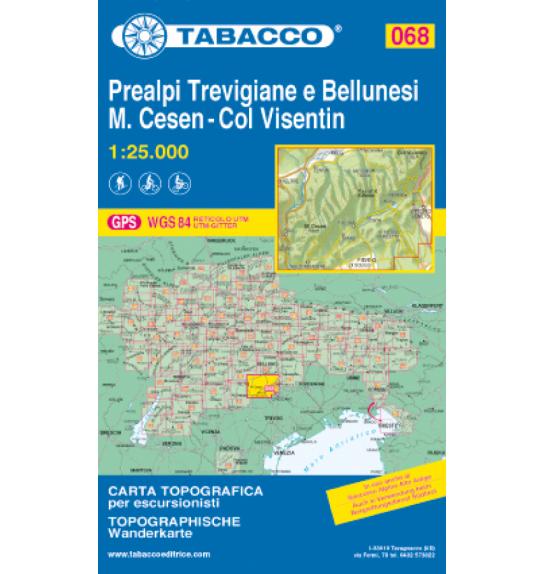 Mappa Tabacco 068 Prealpi Trevigiane e Bellunesi - M. Cesen - Col Visentin