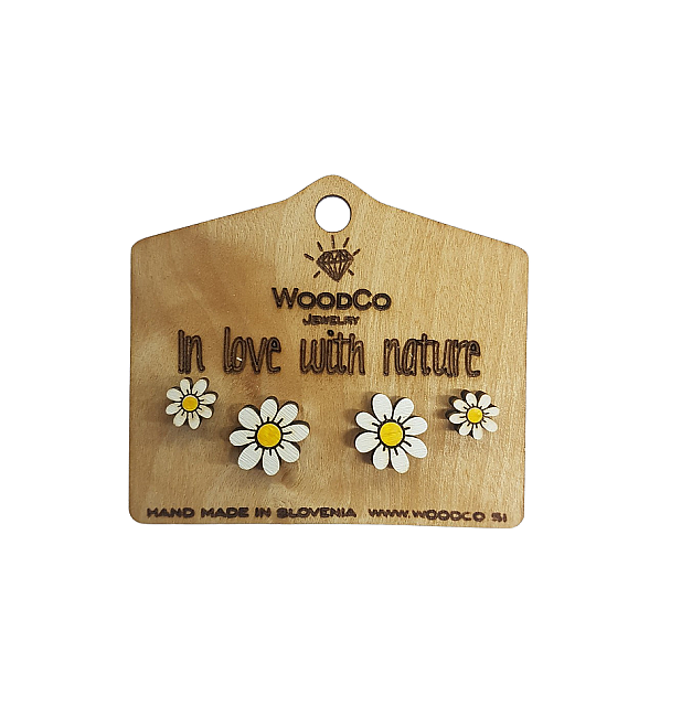Pendientes de madera WoodCo Margaritas grandes y pequeños