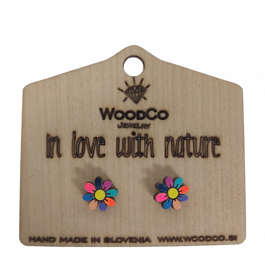 Holz-Ohrringe WoodCo Blümchen fluo mini
