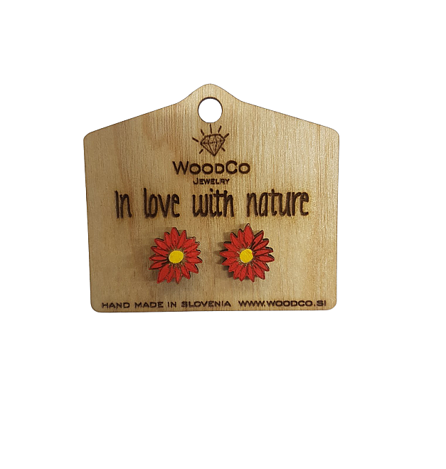Drvene minđuše WoodCo Sunflowers crvene