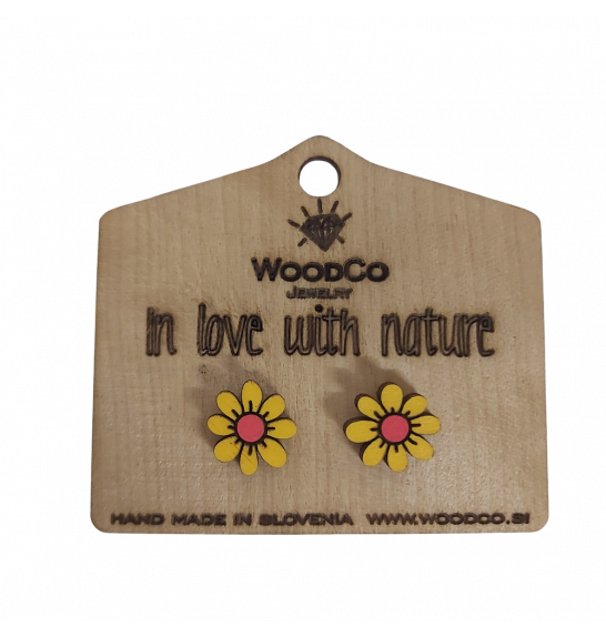 Holz-Ohrringe WoodCo Gänseblümchen gelb