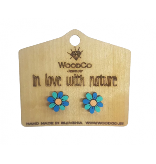 Leseni uhani WoodCo Rožice modre
