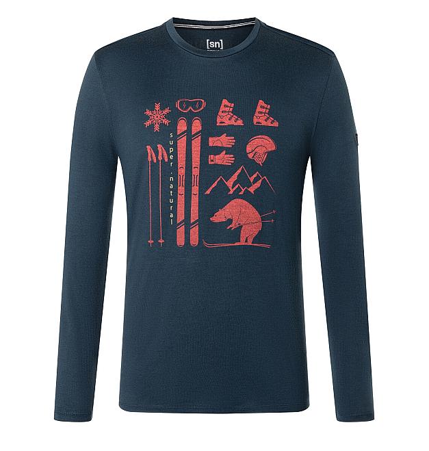 Supernatural Skiing Bear Muška duga Merino majica