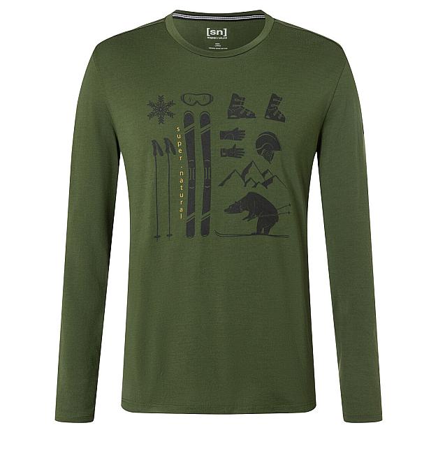 Supernatural Skiing Bear Muška duga Merino majica