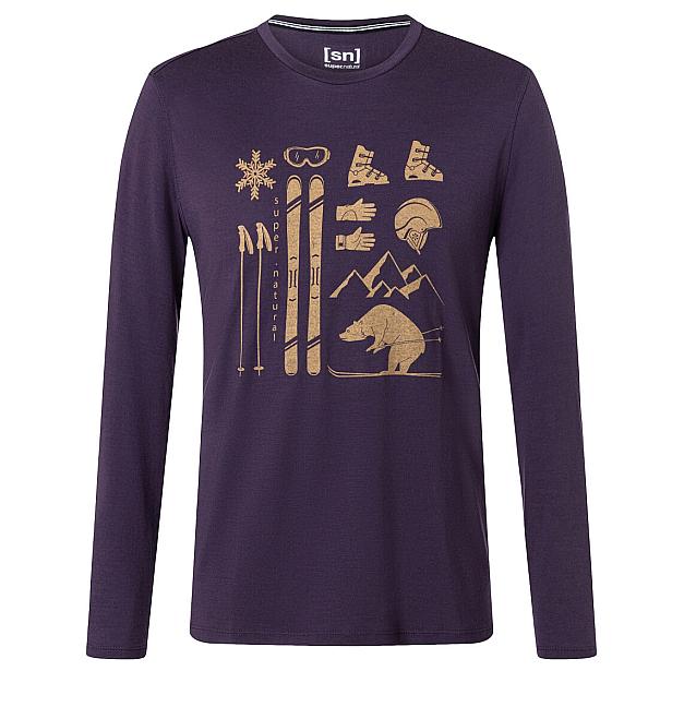 Camiseta larga de lana merina sobrenatural con oso de esquí para hombre