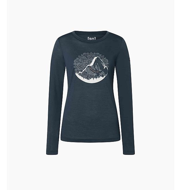Super.natural Mountain Mandala Tree Langarm-Damen-Merino-T-Shirt