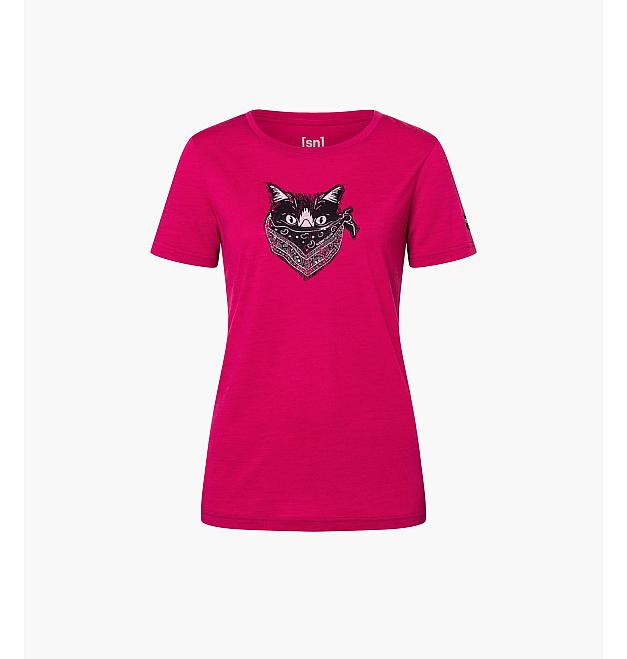 Damen-Kurzarmshirt aus Merinowolle Super.natural Bandito Cat