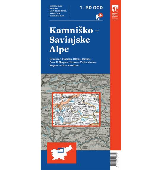 Mappa delle Alpi di Kamnik e della Savanija