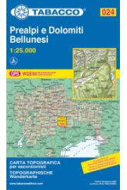 Karte Tabacco 024 Prealpi e Dolomiti Bellunesi