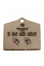 Drvene naušnice WoodCo Cvjetići fluo mini